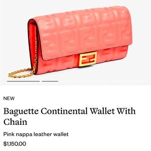 *NEW* Authentic FENDI Pink Baguette Wallet Gold Chain Purse Crossbody